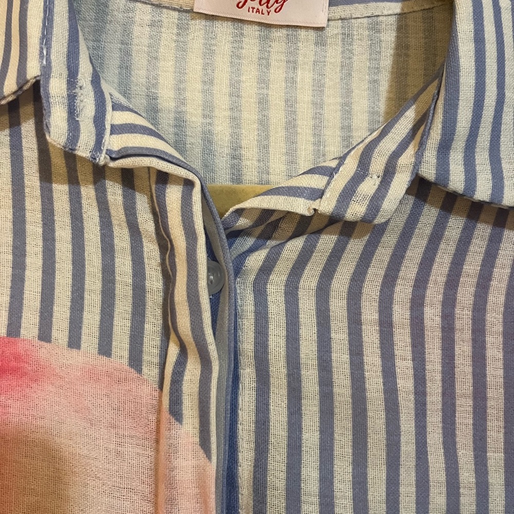 Yolly Striped Floral Button-Up Blouse - Pink & Blue - Picture 14 of 14